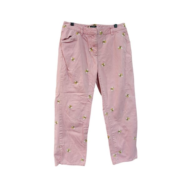 J.Crew Favorite Fit Cropped Pink Pants W/ Embroidered Bees Womens Size 4 - Picture 1 of 4